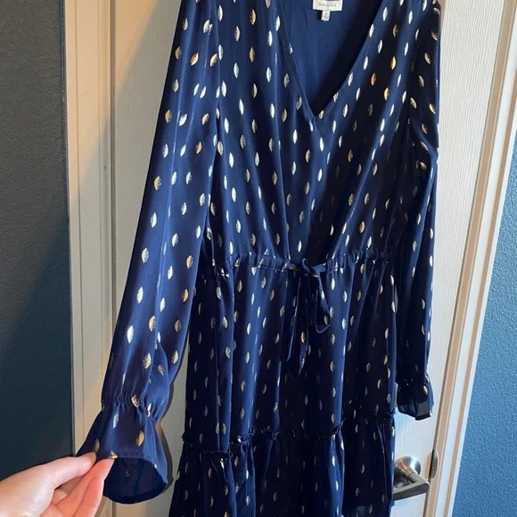 Skies Are Blue Navy Dress with Gold Accents - Picture 3 of 6